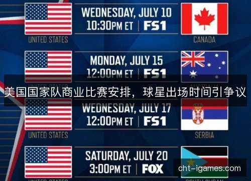 美国国家队商业比赛安排,球星出场时间引争议 美国国家队商业比赛安排,球星出场时间引争议